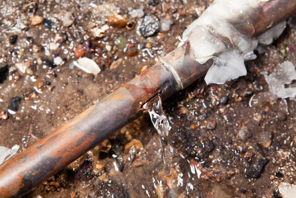 Frozen Cracked Copper Water Main Pipe Leaking